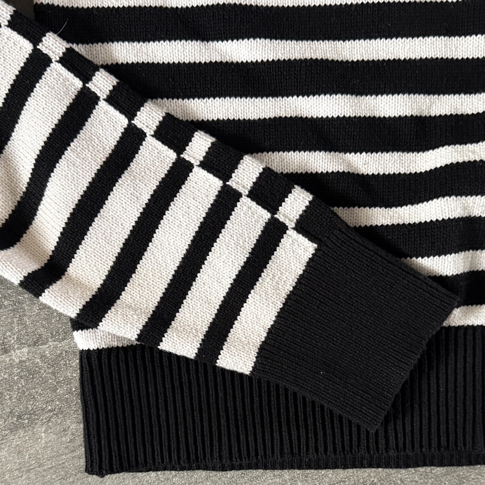 Michael Kors Black & White Striped Crewneck Sweater - Picture 10 of 13